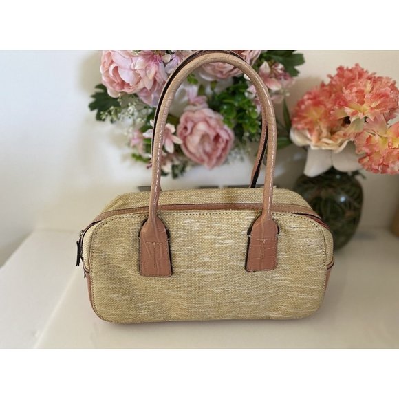 Vintage Tommy Hilfiger Tan Pink Bagette Handbag Purse Faux Alligator Print 11X7 - Picture 14 of 16